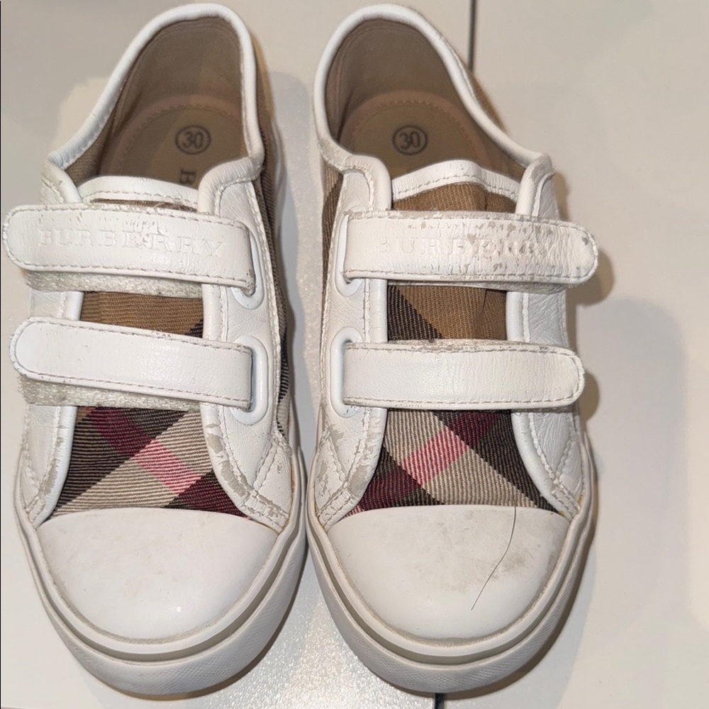 Burberry Kids White and Brown Sneakers
